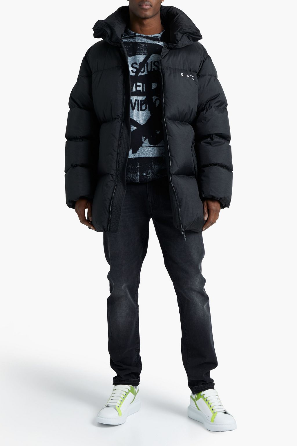 OFF-WHITE™ Daunenmantel aus gestepptem Shell mit Gürtel