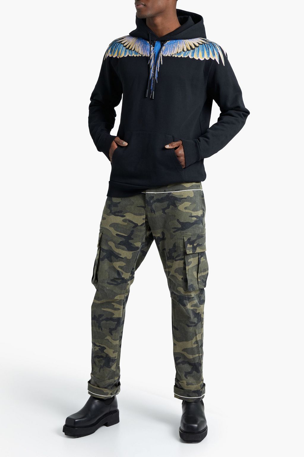 MARCELO BURLON Printed French cotton-terry hoodie
