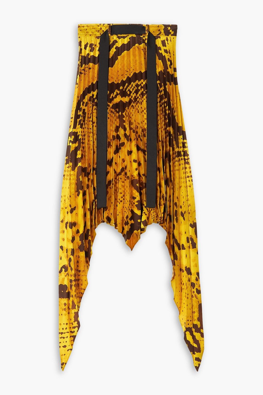 Thebe Magugu asymmetric belted snake print pleated recycled crepe midi skirt mustard FR 38