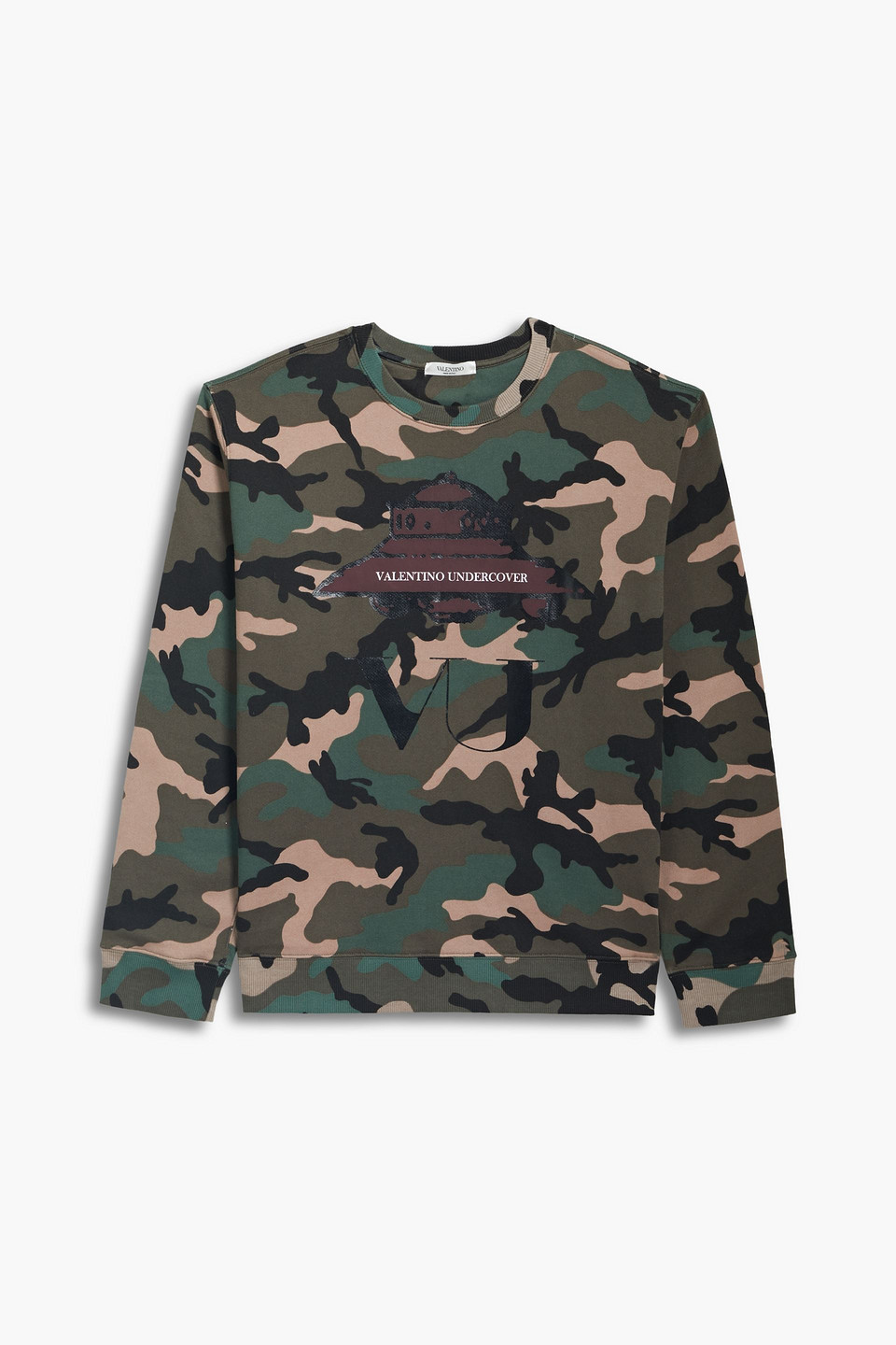 Valentino With Undercover Printed French Cotton-blend Terry Sweatshirt In Army Green