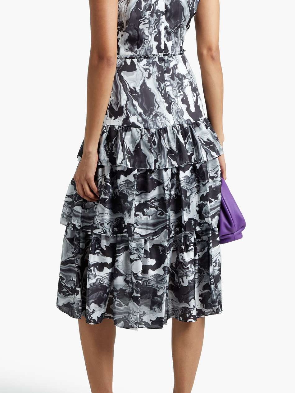 tiered printed crepe de chine midi dress