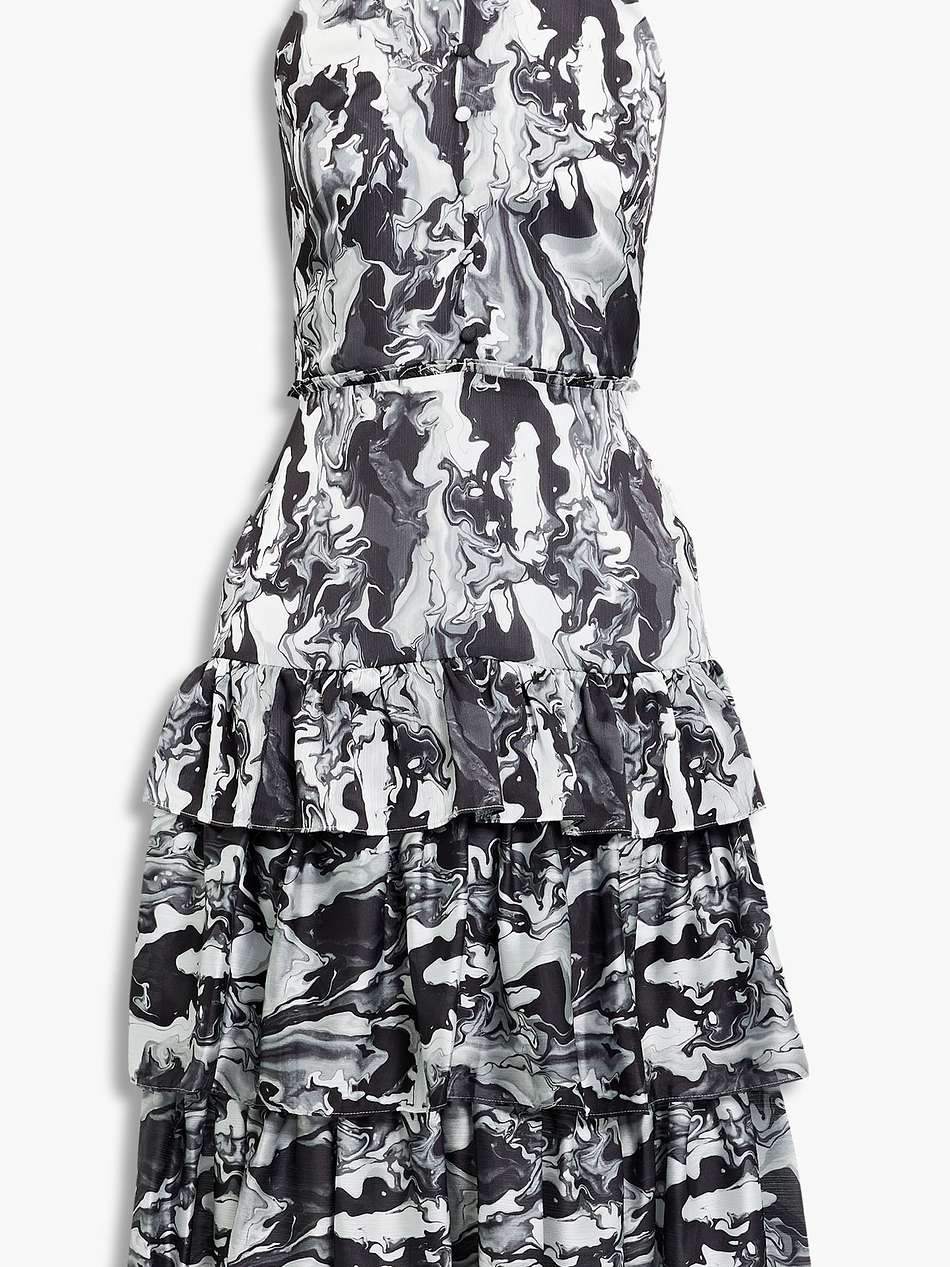 tiered printed crepe de chine midi dress