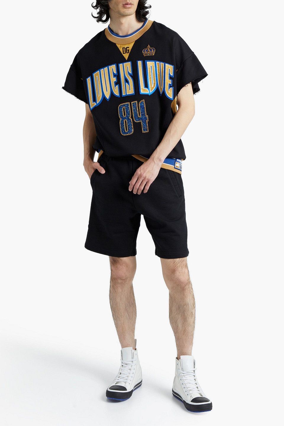 Dolce & Gabbana Embellished Stretch-cotton Jersey T-shirt In Black