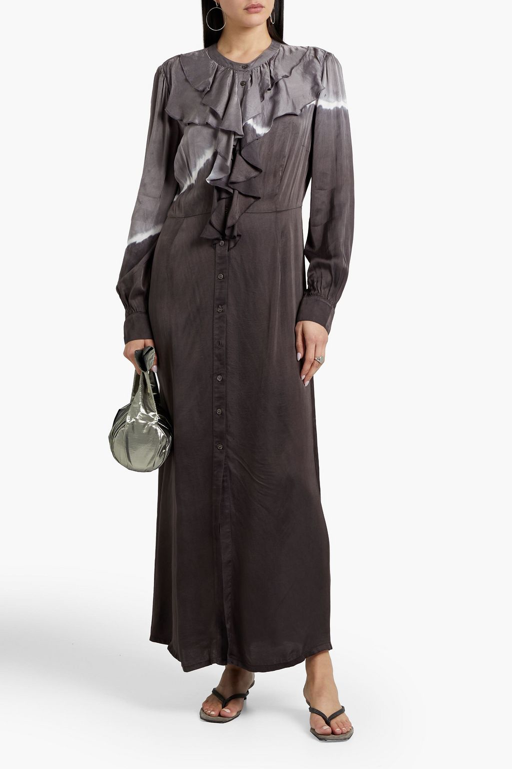 RAQUEL ALLEGRA Ruffled tie-dyed sateen maxi dress