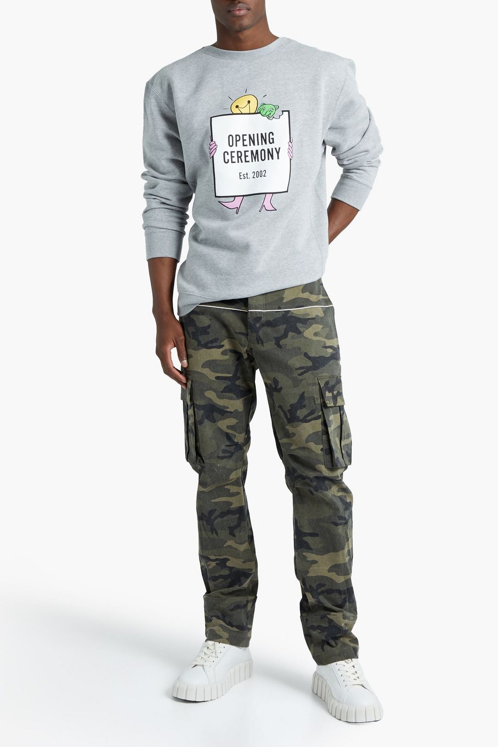 OPENING CEREMONY Printed mélange cotton-fleece hoodie