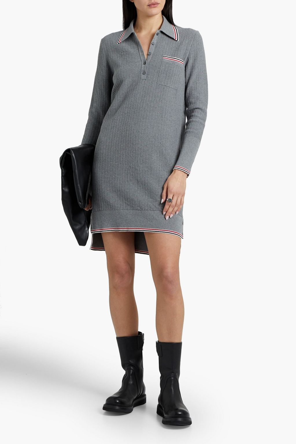 THOM BROWNE Striped waffle-knit cotton mini dress
