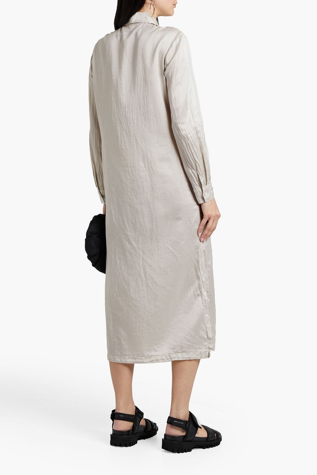 RAQUEL ALLEGRA Crinkled cotton and silk-blend midi shirt dress