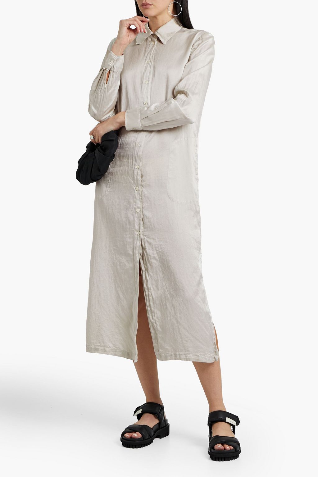 RAQUEL ALLEGRA Crinkled cotton and silk-blend midi shirt dress