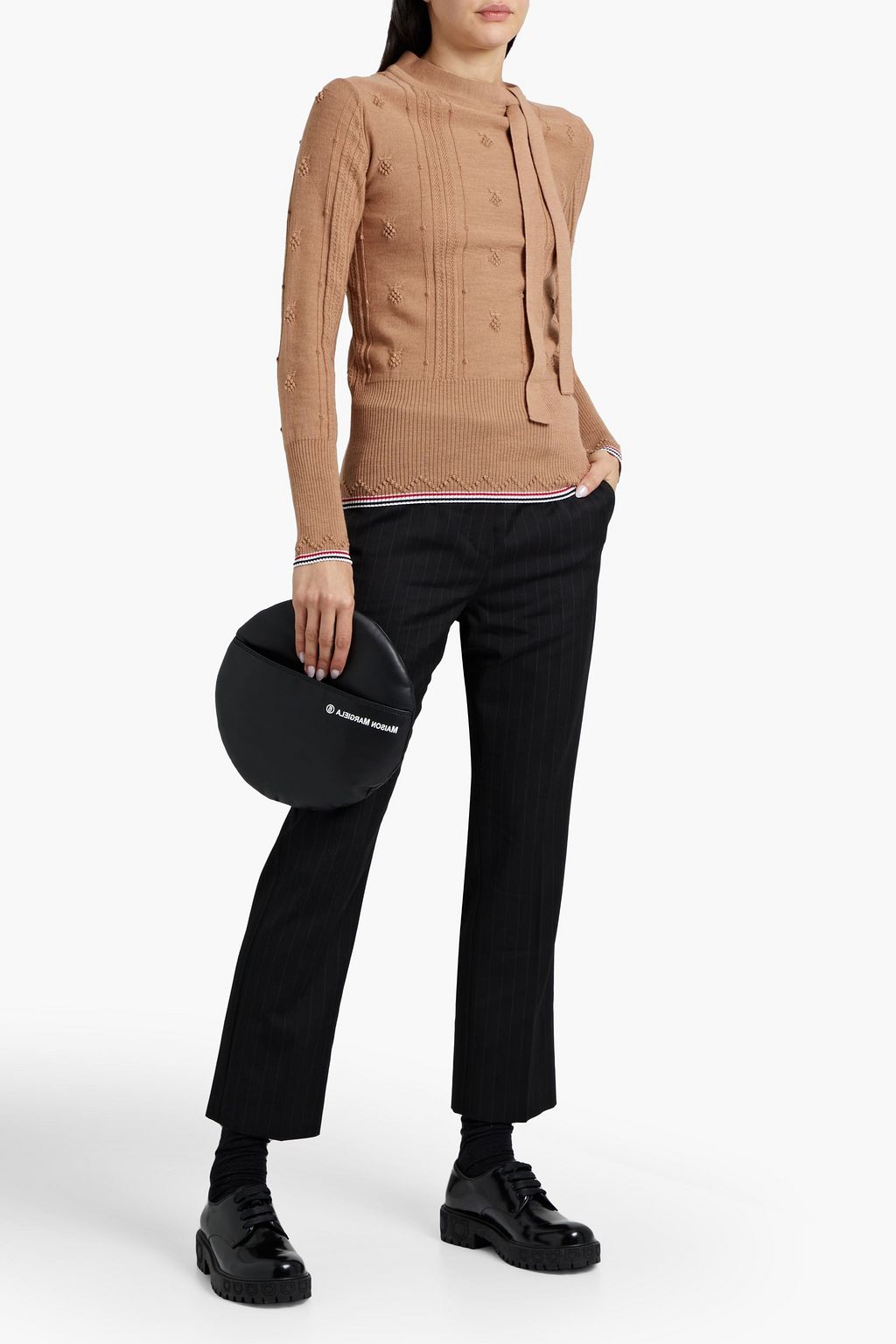 THOM BROWNE Tie-neck embroidered merino wool sweater