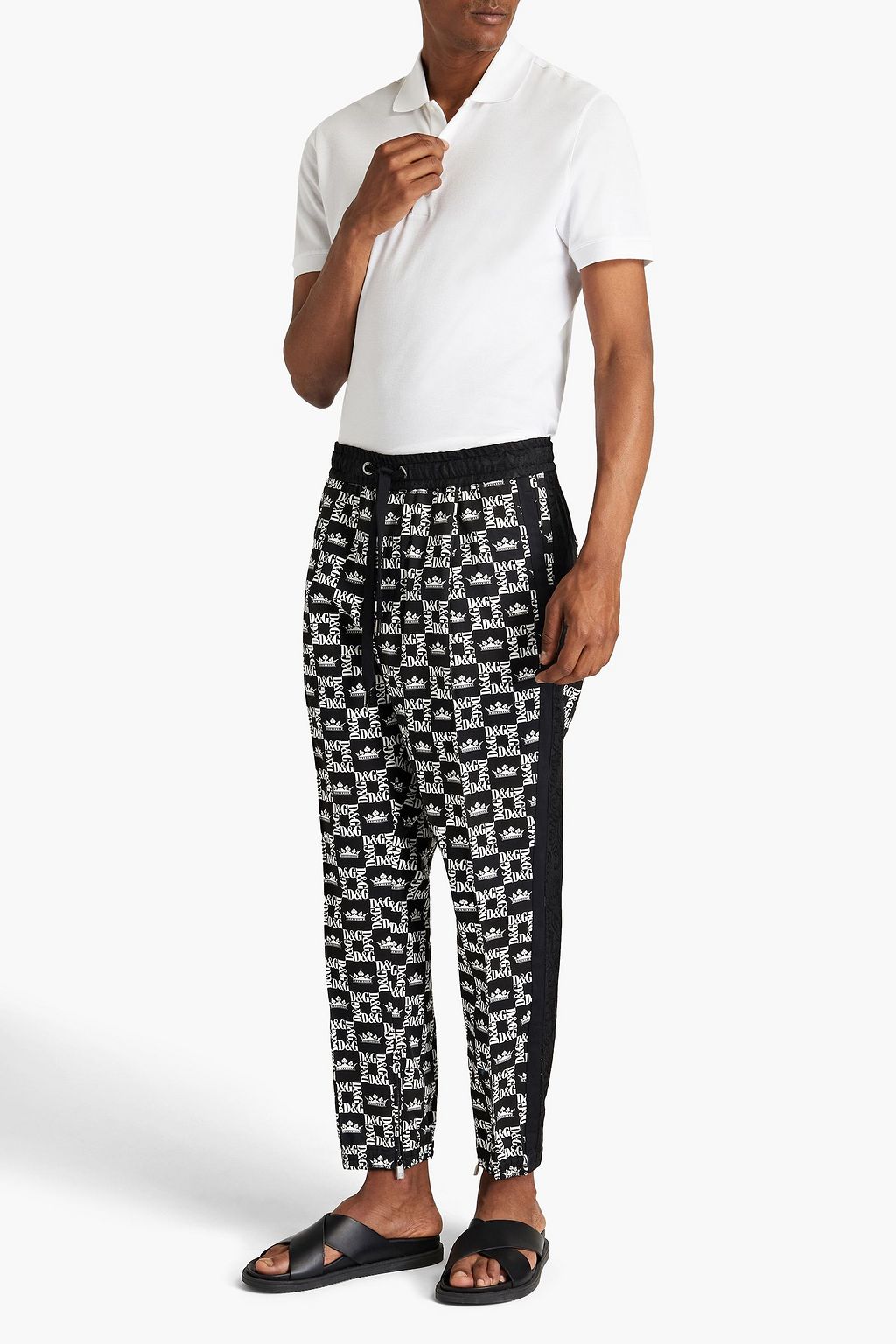 DOLCE & GABBANA Tapered monogram-print cotton-twill pants