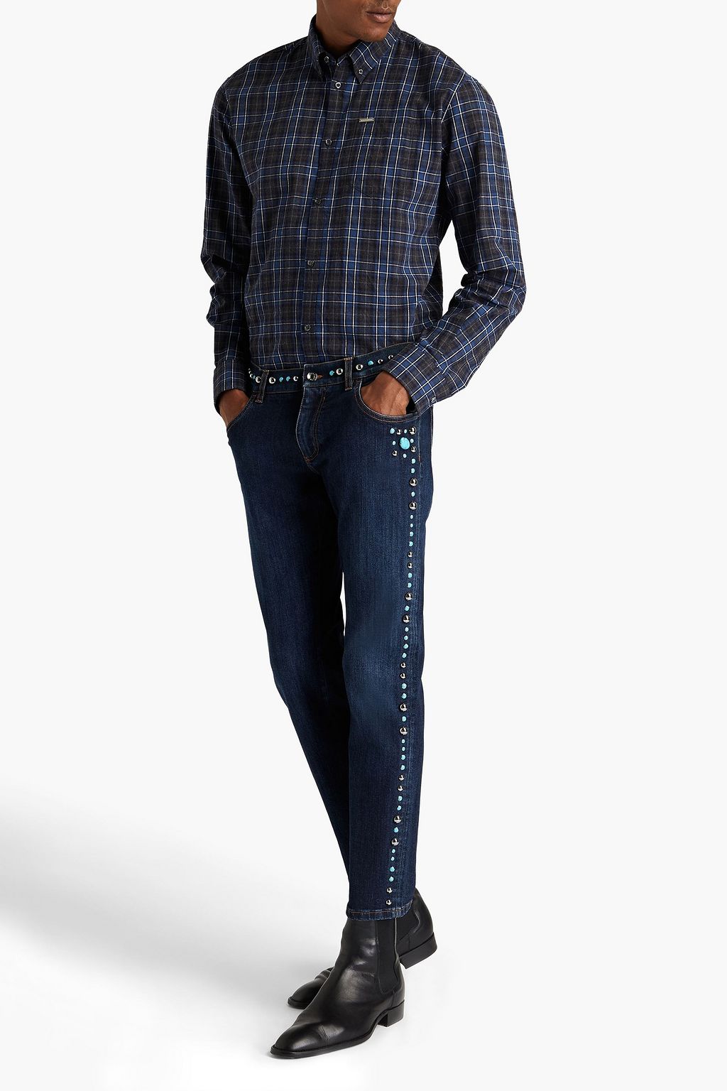 DOLCE & GABBANA Skinny-fit cropped studded denim jeans