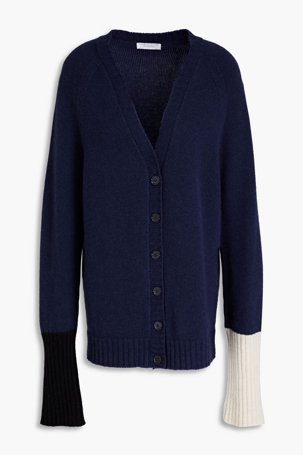 Navy Color-block wool and cashmere 