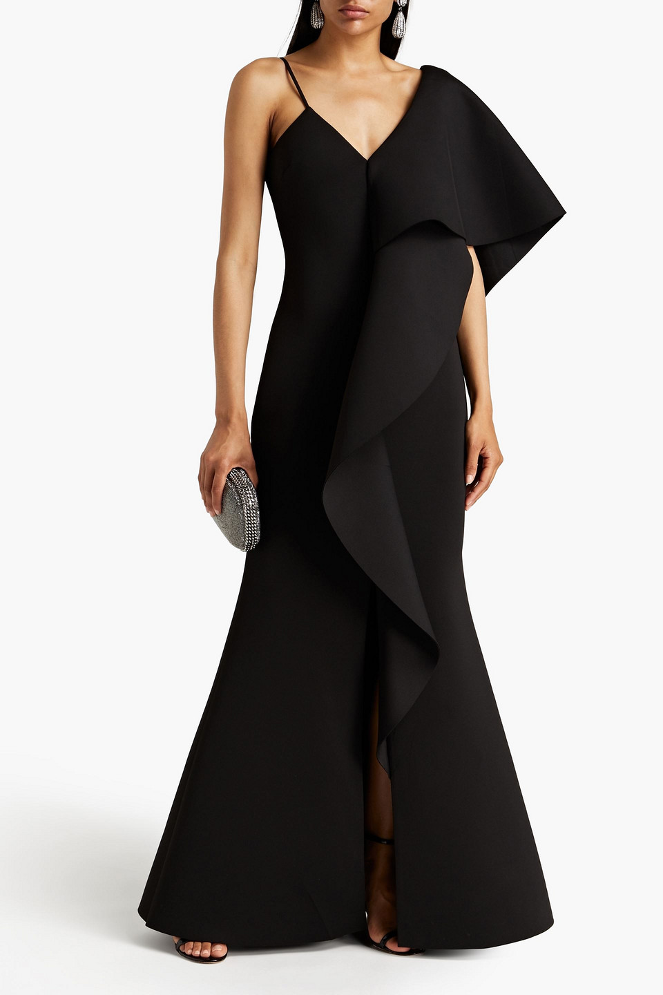 Badgley Mischka Draped Neoprene Gown In Black