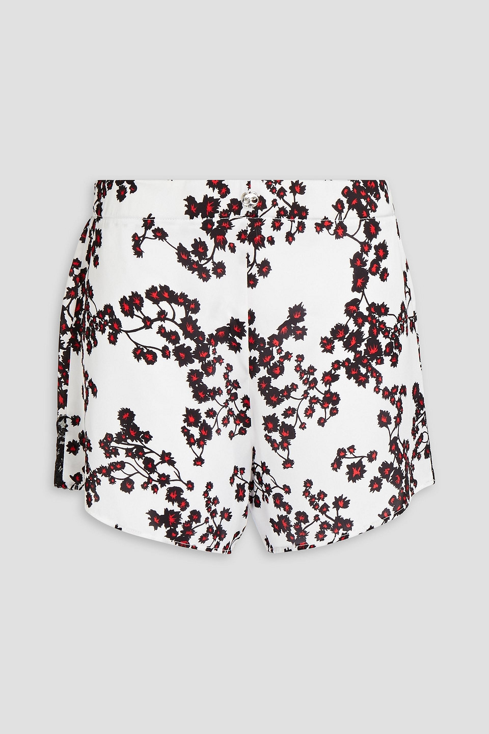 Lace-trimmed floral-print satin shorts