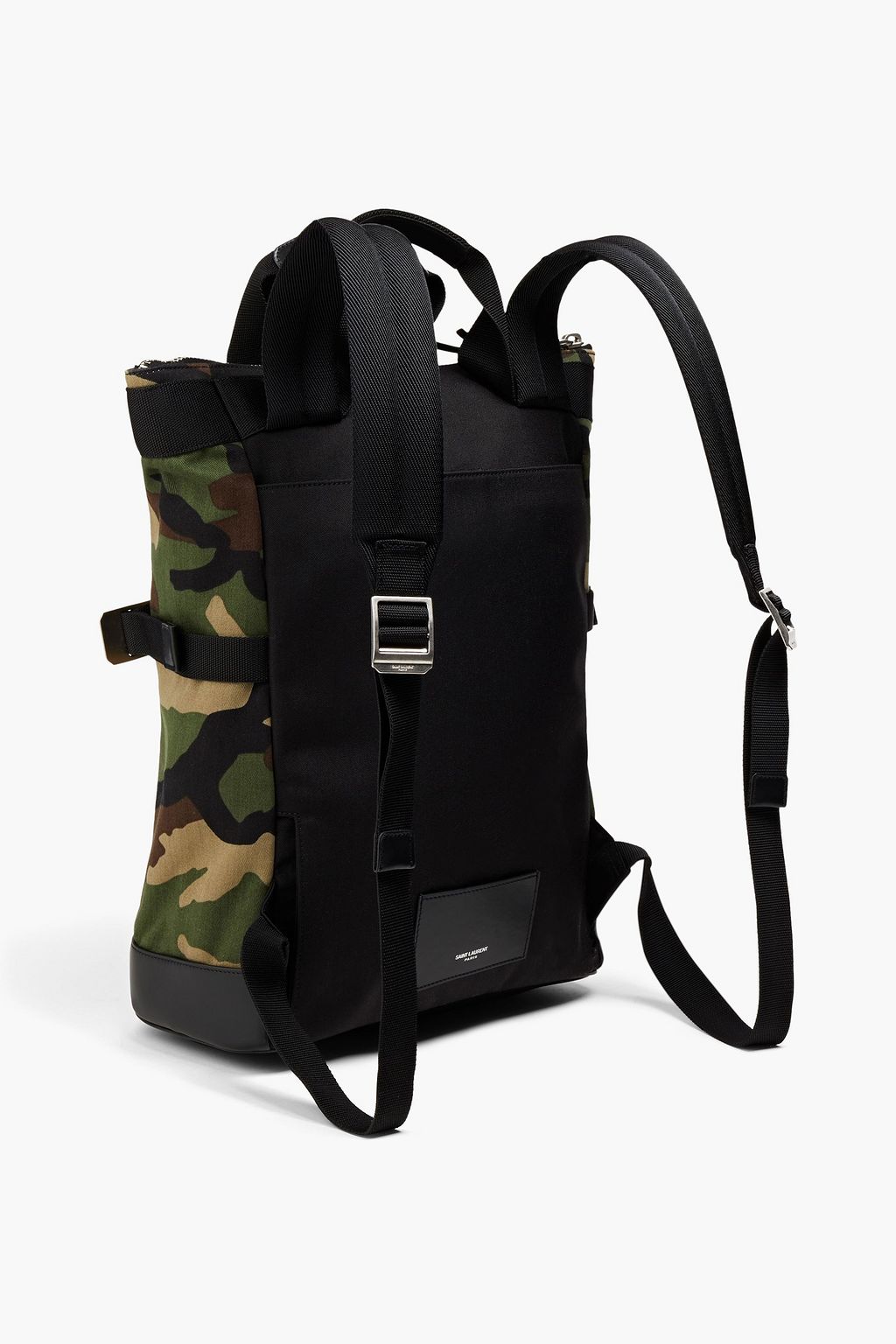 SAINT LAURENT Leather-trimmed camouflage-print canvas backpack