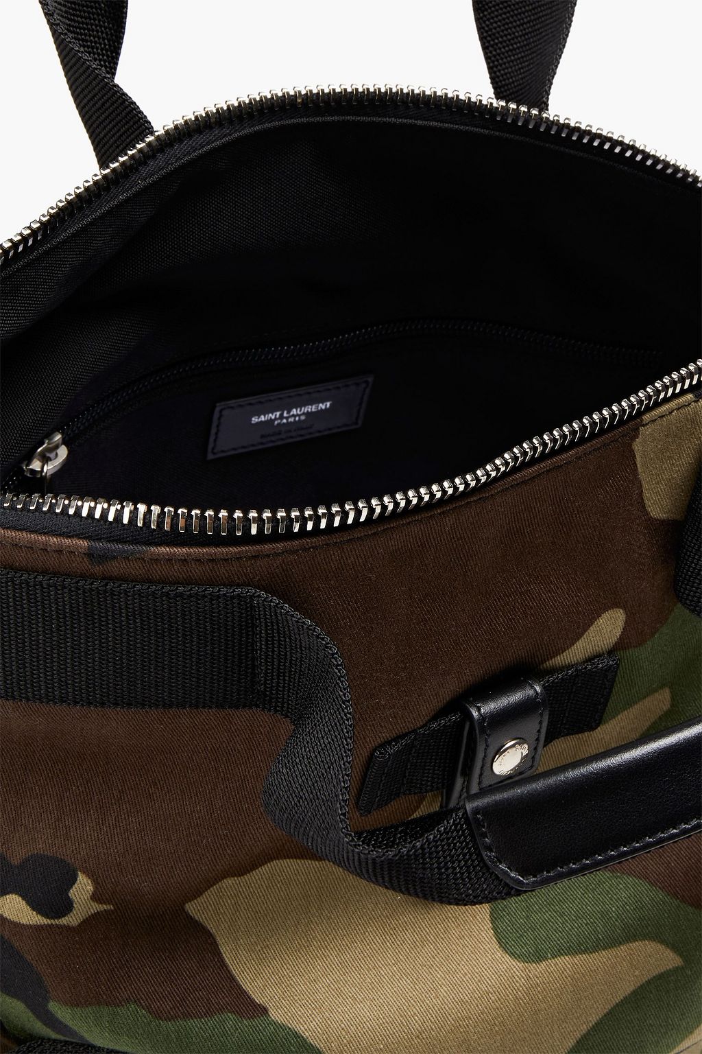 SAINT LAURENT Leather-trimmed camouflage-print canvas backpack