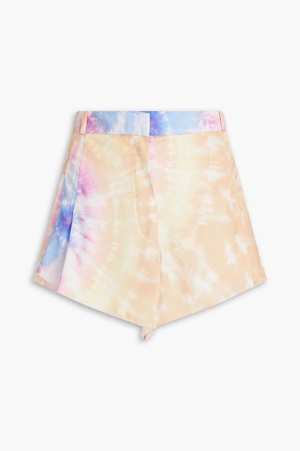 Pleated tie-dyed satin shorts