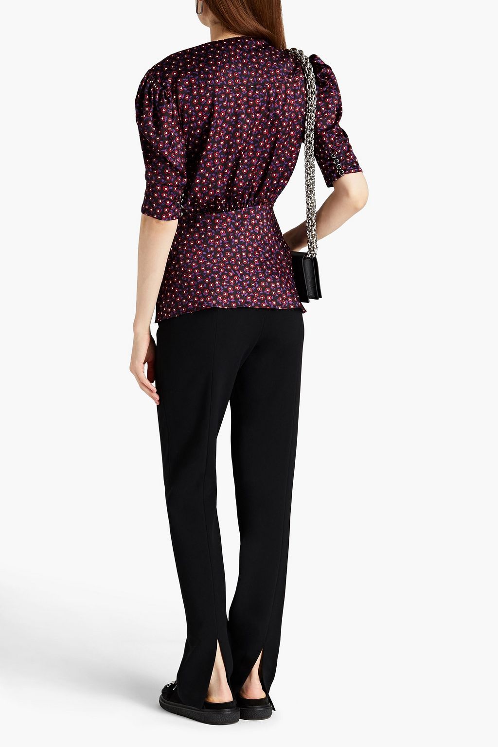 RABANNE Ruched floral-print satin top