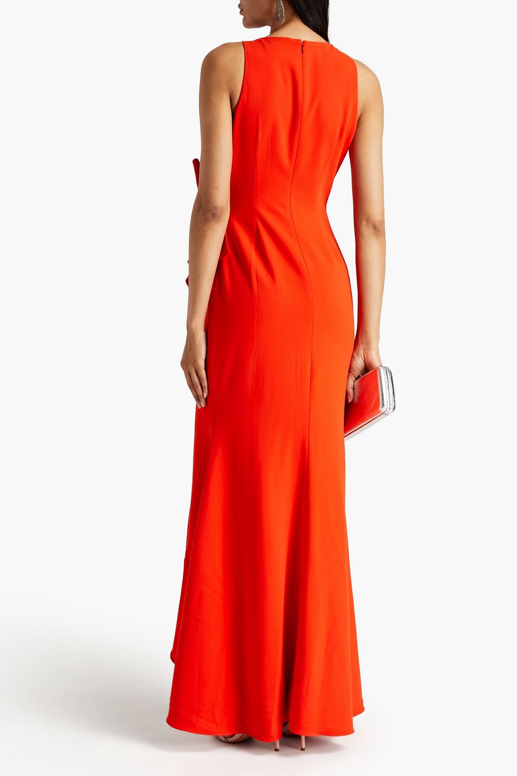 BADGLEY MISCHKA Bow-embellished ruffled crepe gown