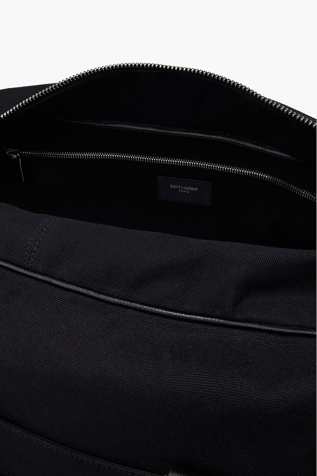 SAINT LAURENT Leather-paneled canvas weekend bag