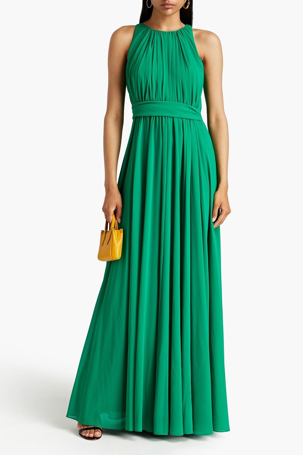 BADGLEY MISCHKA Gathered georgette gown | THE OUTNET