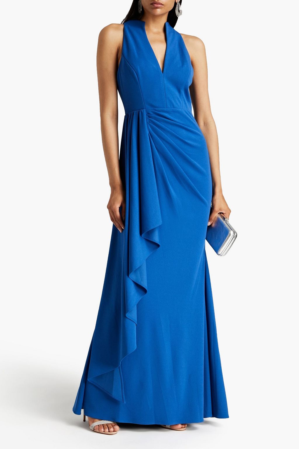 BADGLEY MISCHKA Draped stretch-crepe gown