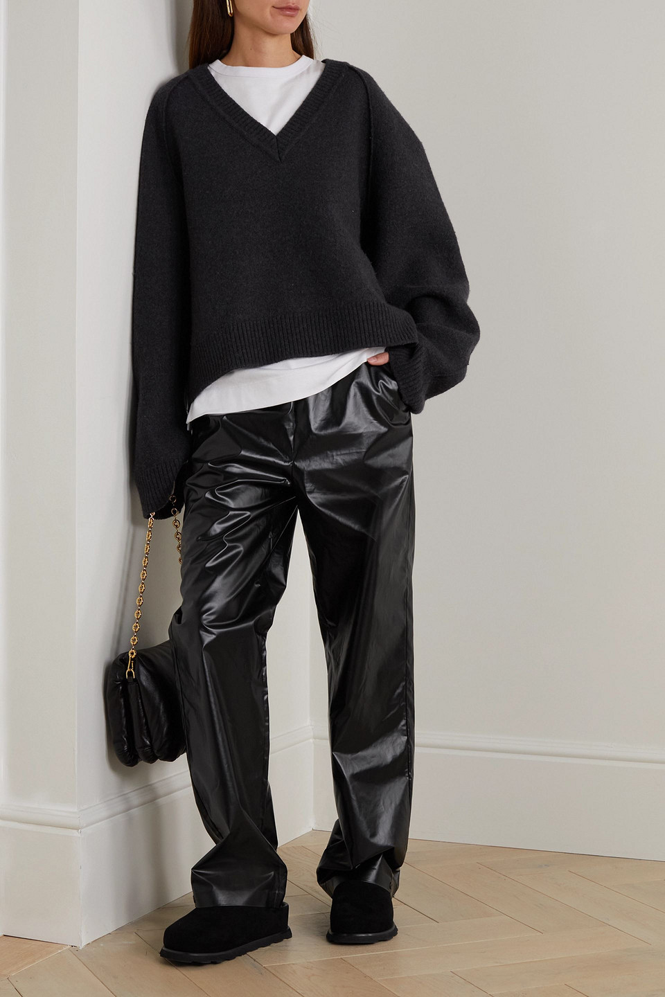 KASSL EDITIONS FAUX LEATHER WIDE-LEG PANTS