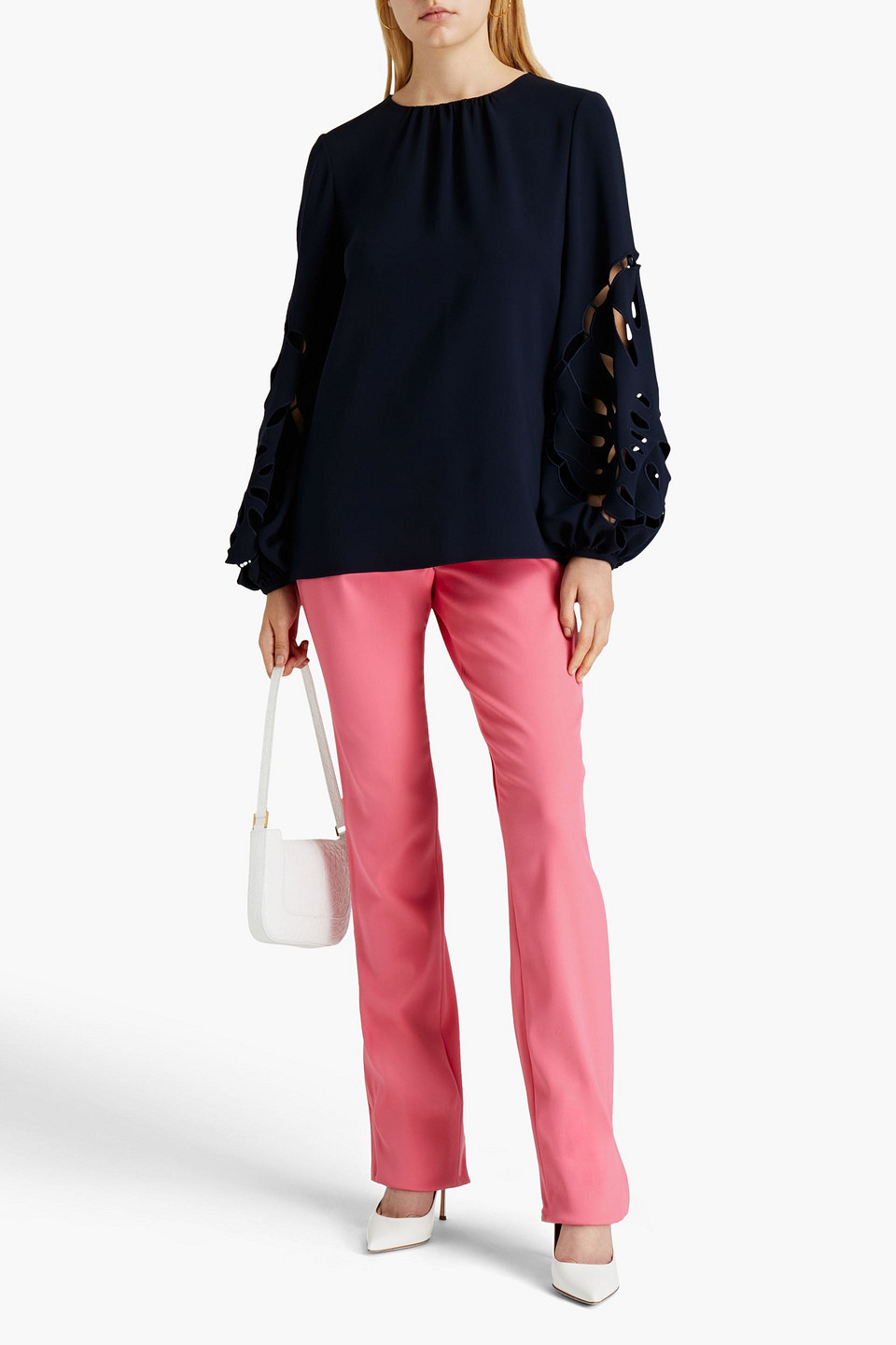 Oscar De La Renta Cutout Silk-blend Crepe Blouse In Pink