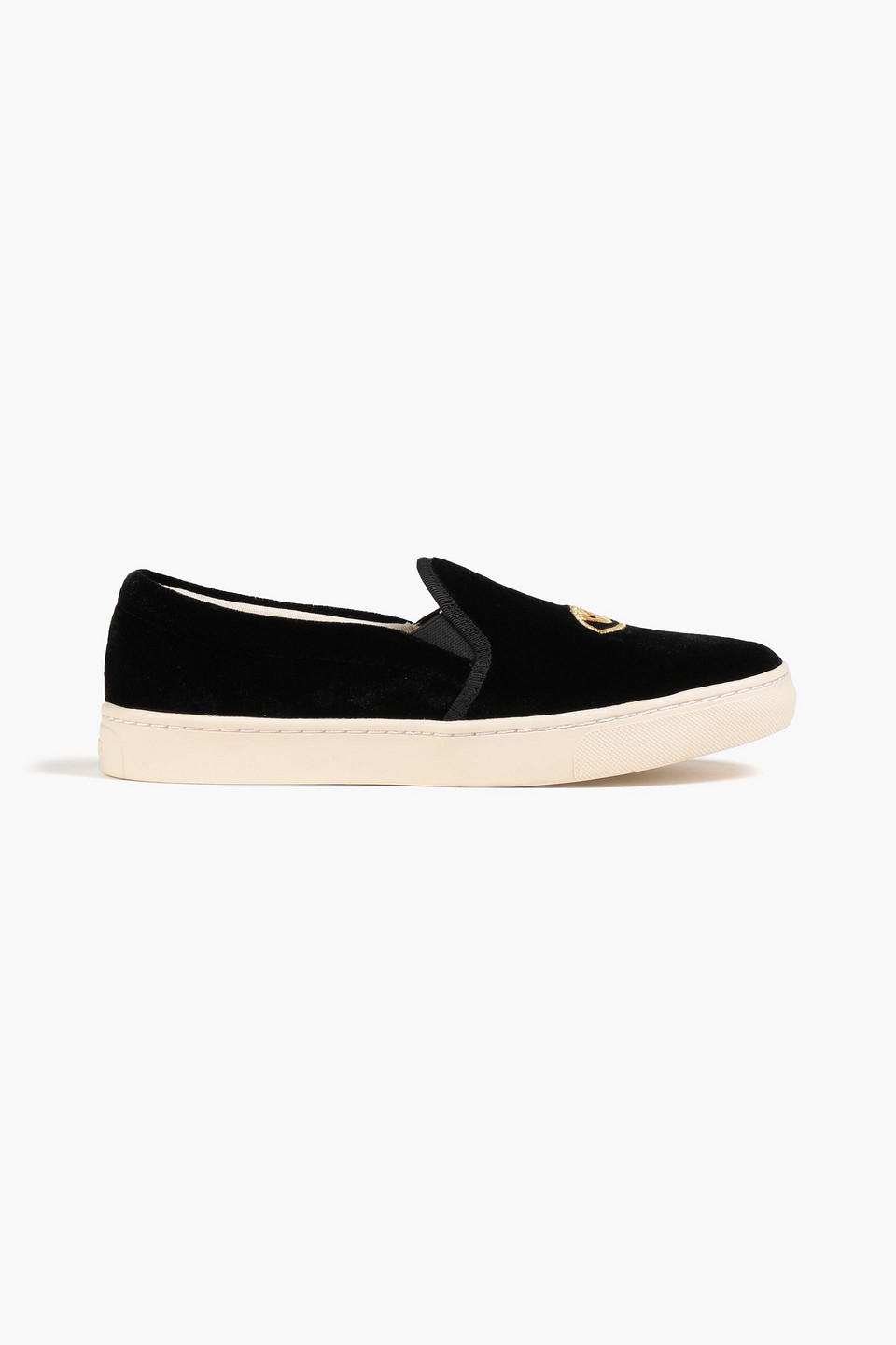 Soludos Embroidered Velvet Slip-on Trainers In Black