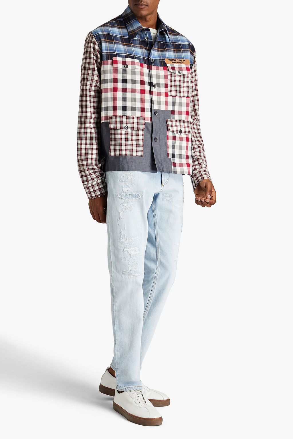 DOLCE & GABBANA Appliquéd patchwork-effect checked cotton shirt