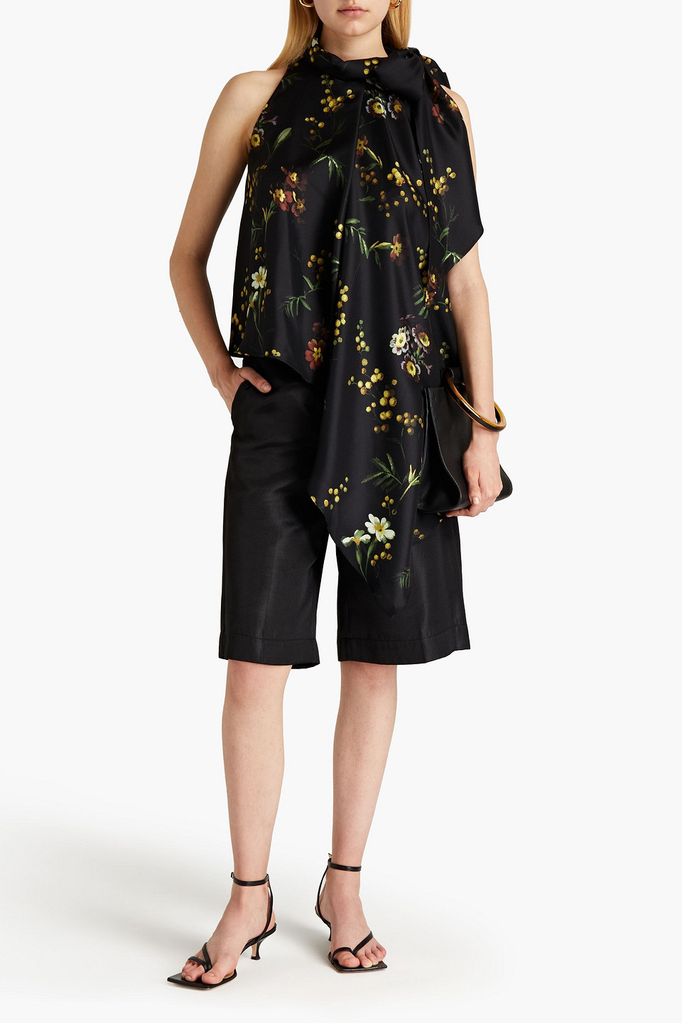 Oscar De La Renta Pussy-bow Floral-print Silk-twill Blouse