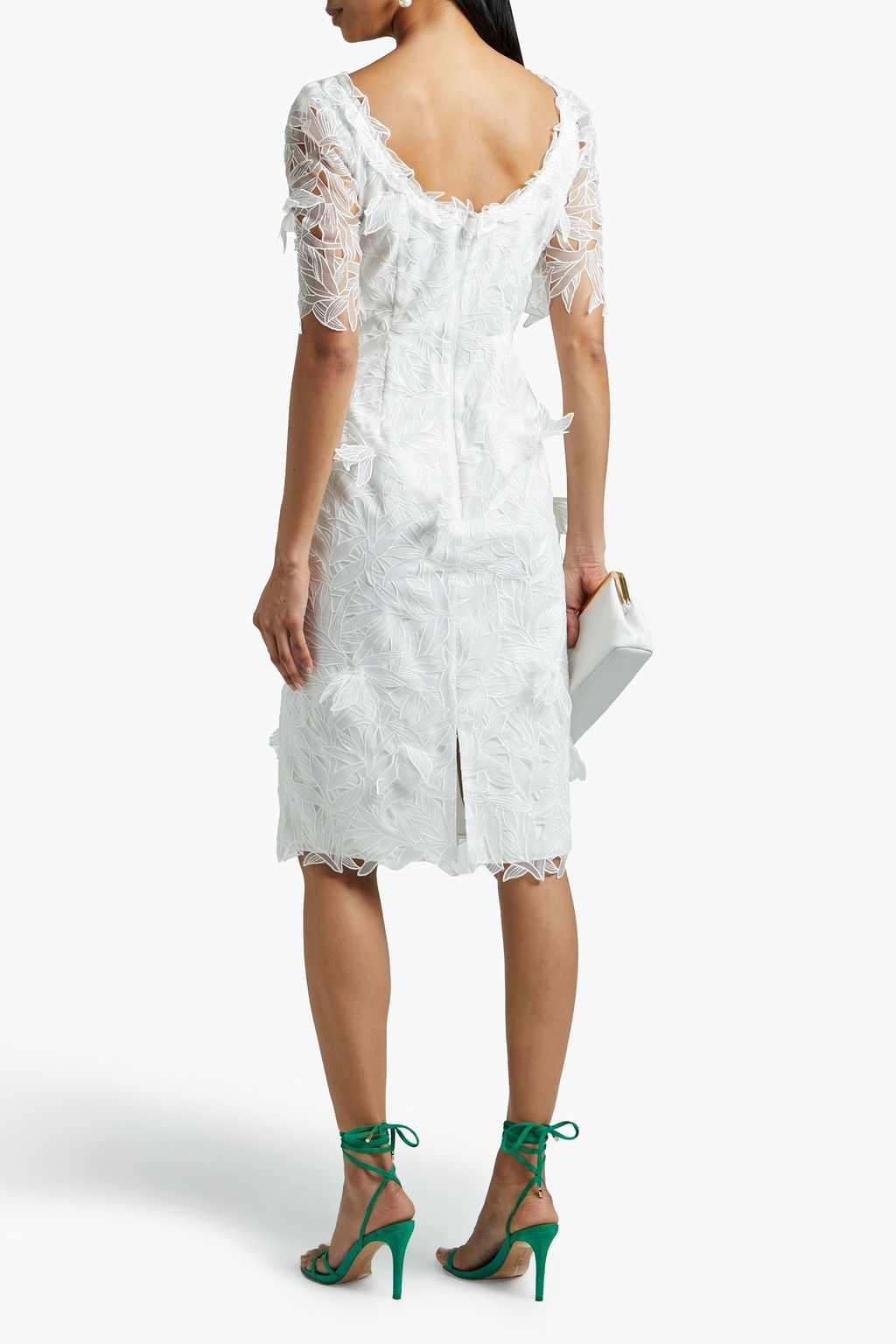 MARCHESA NOTTE Appliquéd embroidered chiffon midi dress