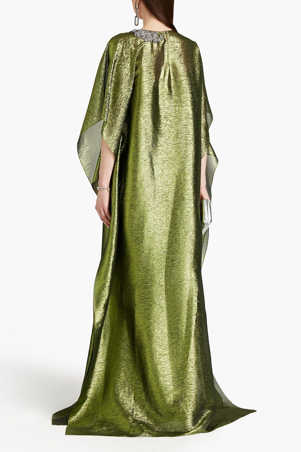 OSCAR DE LA RENTA Oversized embellished metallic georgette gown