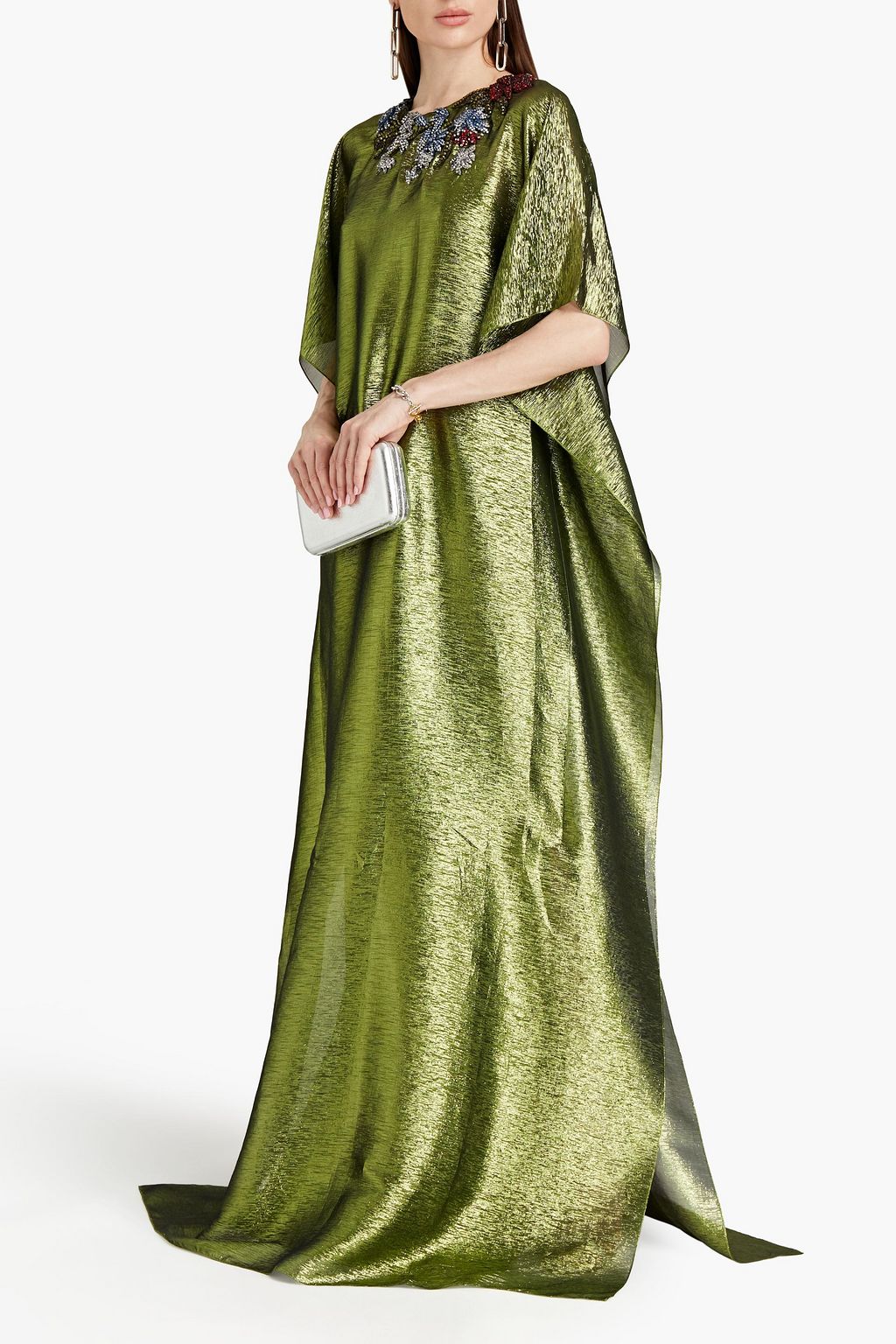 OSCAR DE LA RENTA Oversized embellished metallic georgette gown