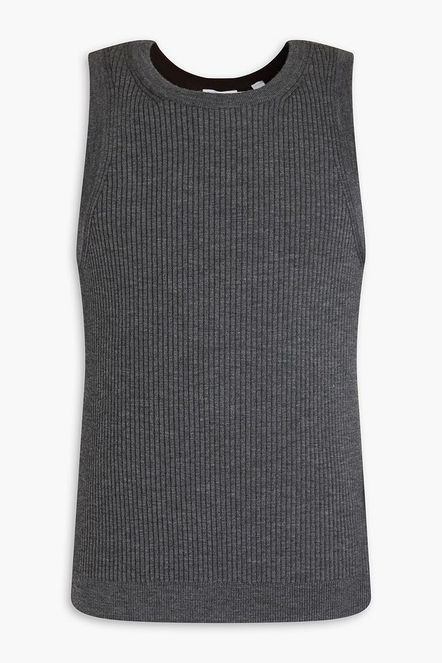 Two-tone mélange ribbed wool-blend top
