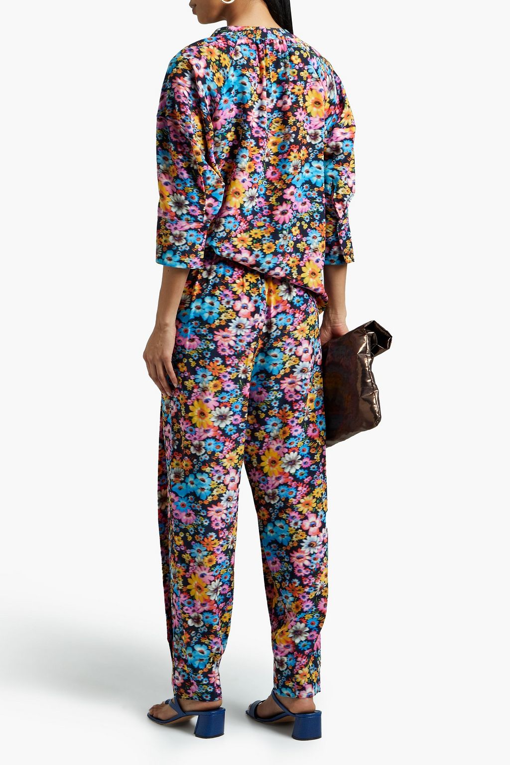 STELLA MCCARTNEY Pleated floral-print silk crepe de chine tapered pants