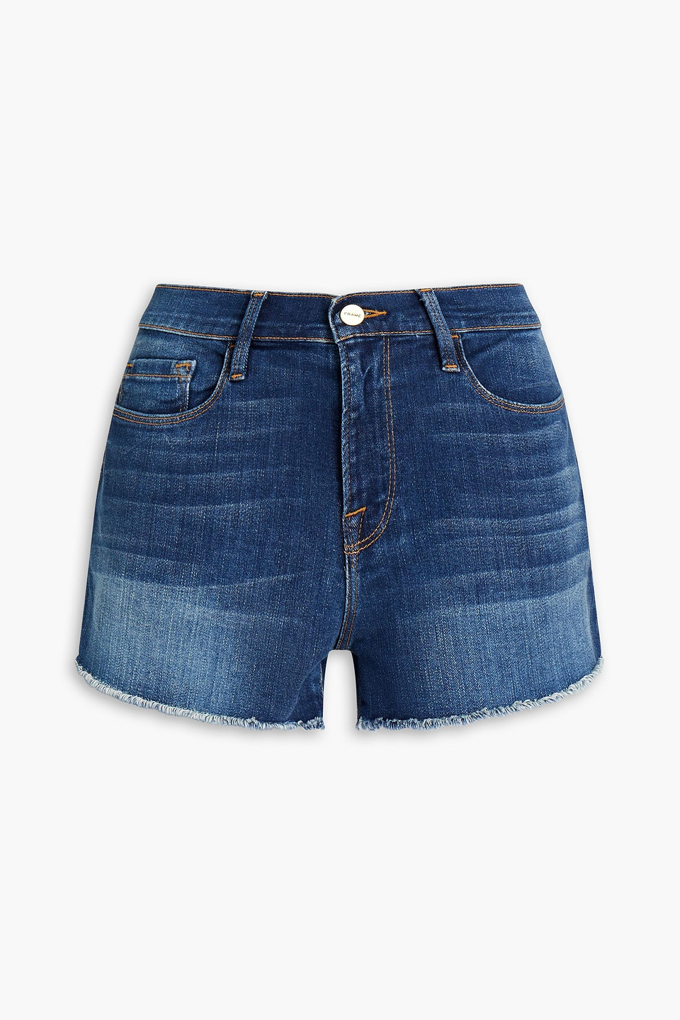 Frayed faded denim shorts