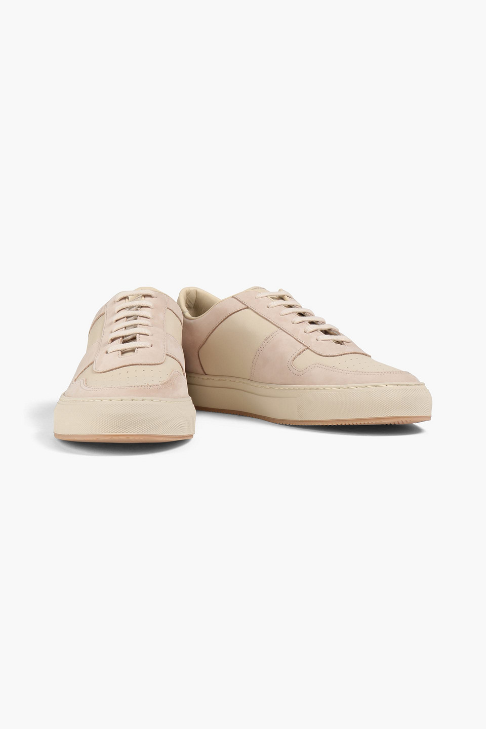 Common Projects Bball Saffiano Leather And Nubuck Sneakers In Cream