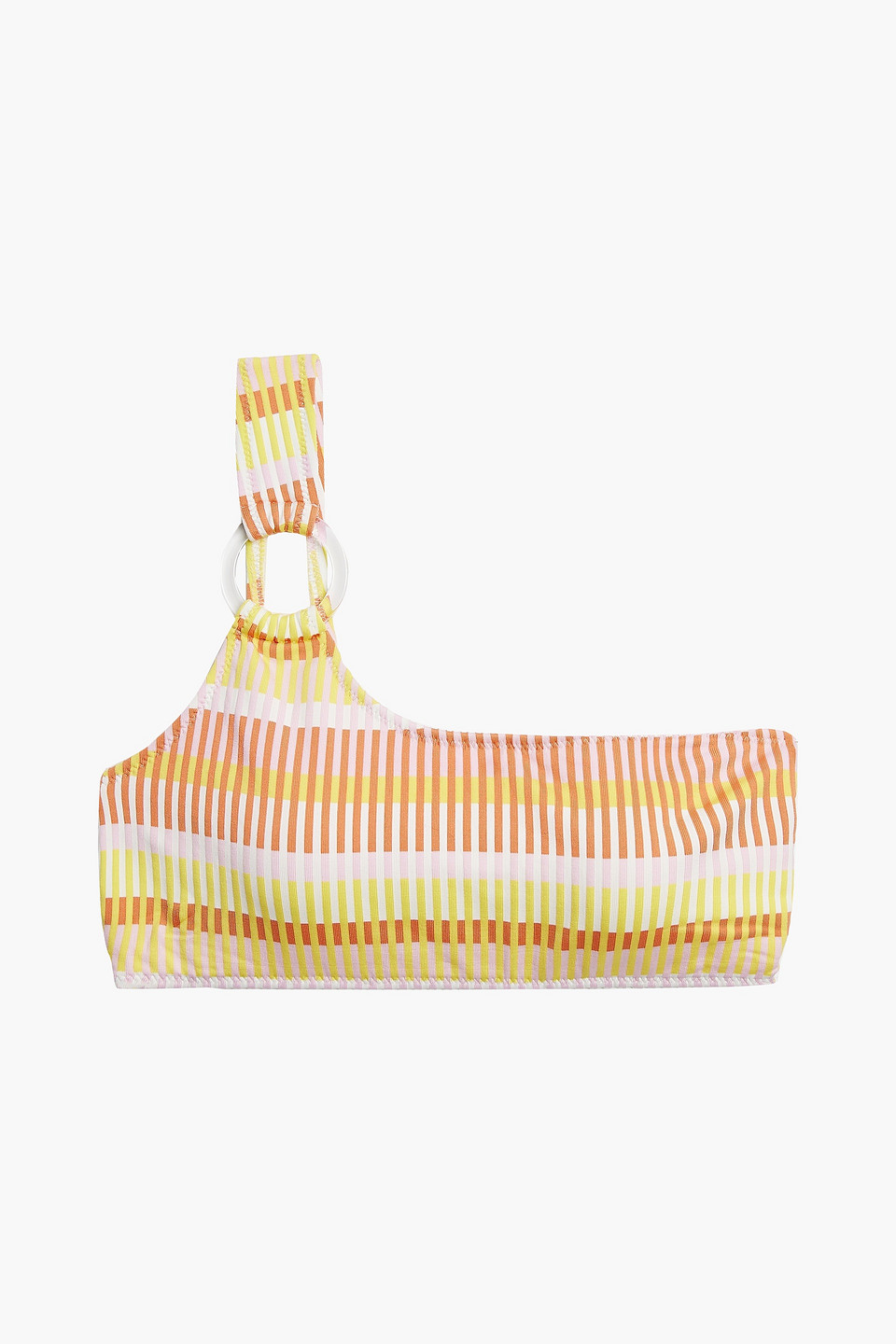 SOLID & STRIPED THE DESI ONE-SHOULDER RING-EMBELLISHED STRIPED BIKINI TOP,3074457345631271823