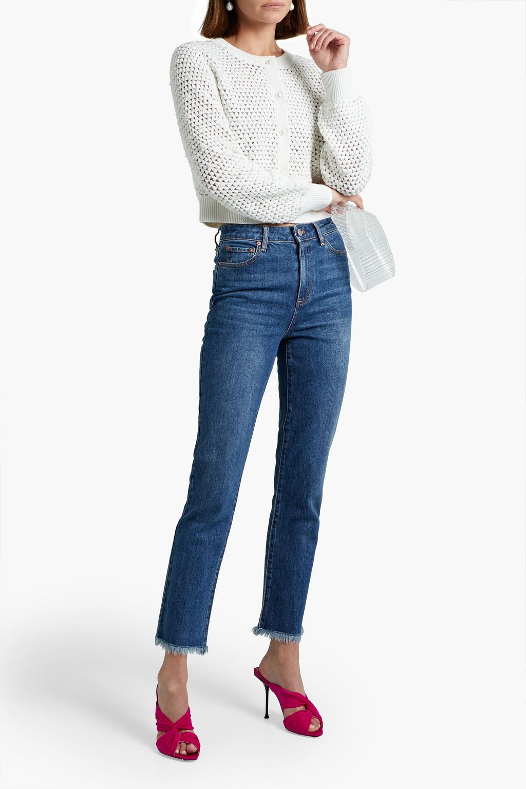 Alice Olivia - Amazing Frayed High-Rise Straight-Leg Jeans Blue - 25