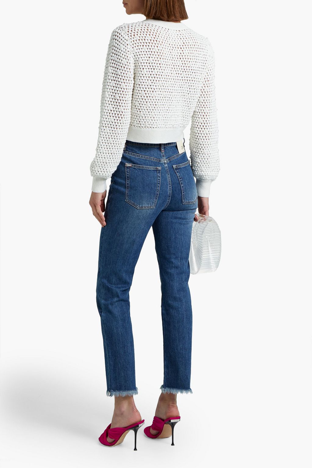 Alice Olivia - Amazing Frayed High-Rise Straight-Leg Jeans Blue - 25