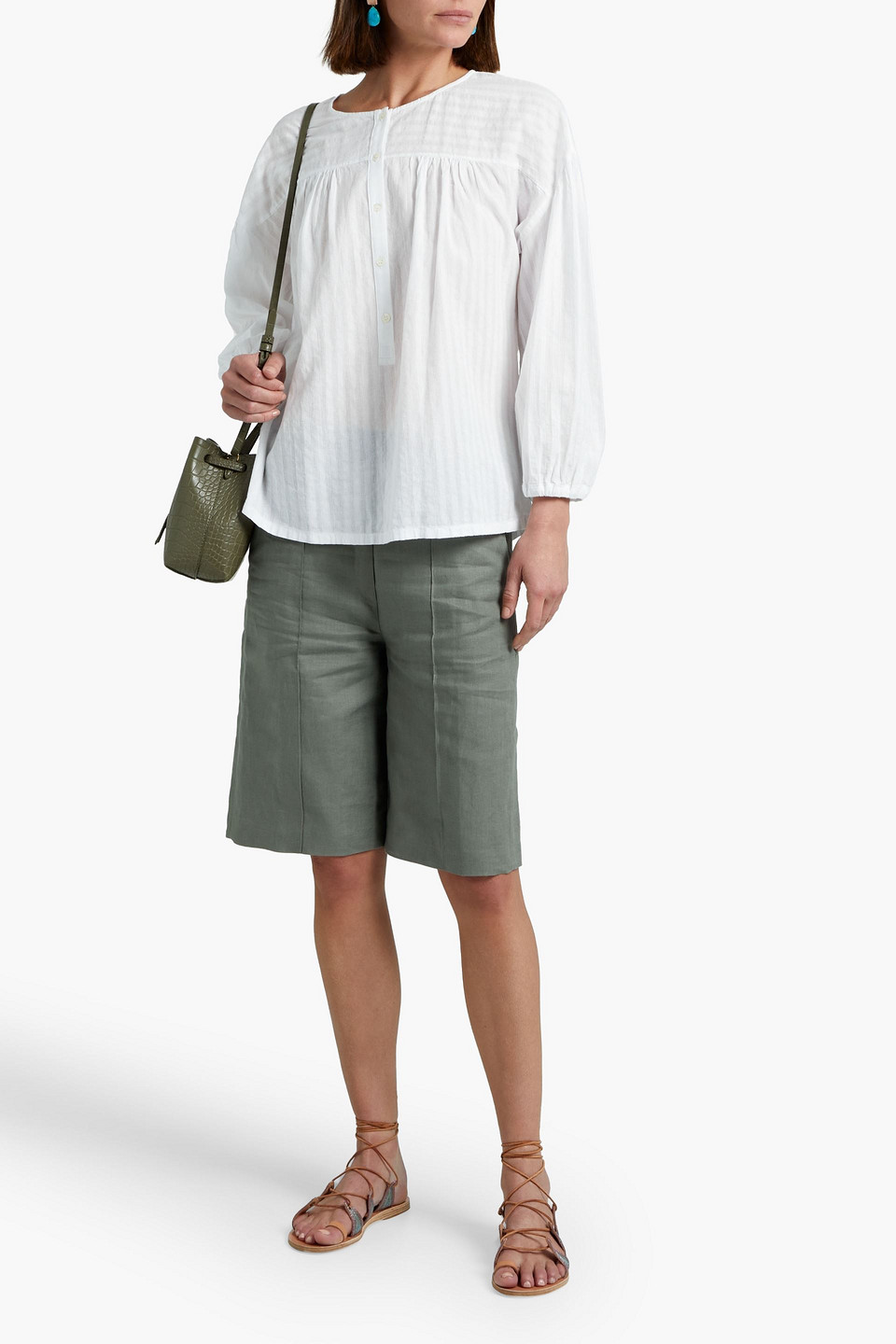 Raquel Allegra Poet Gathered Cotton-gauze Blouse In White