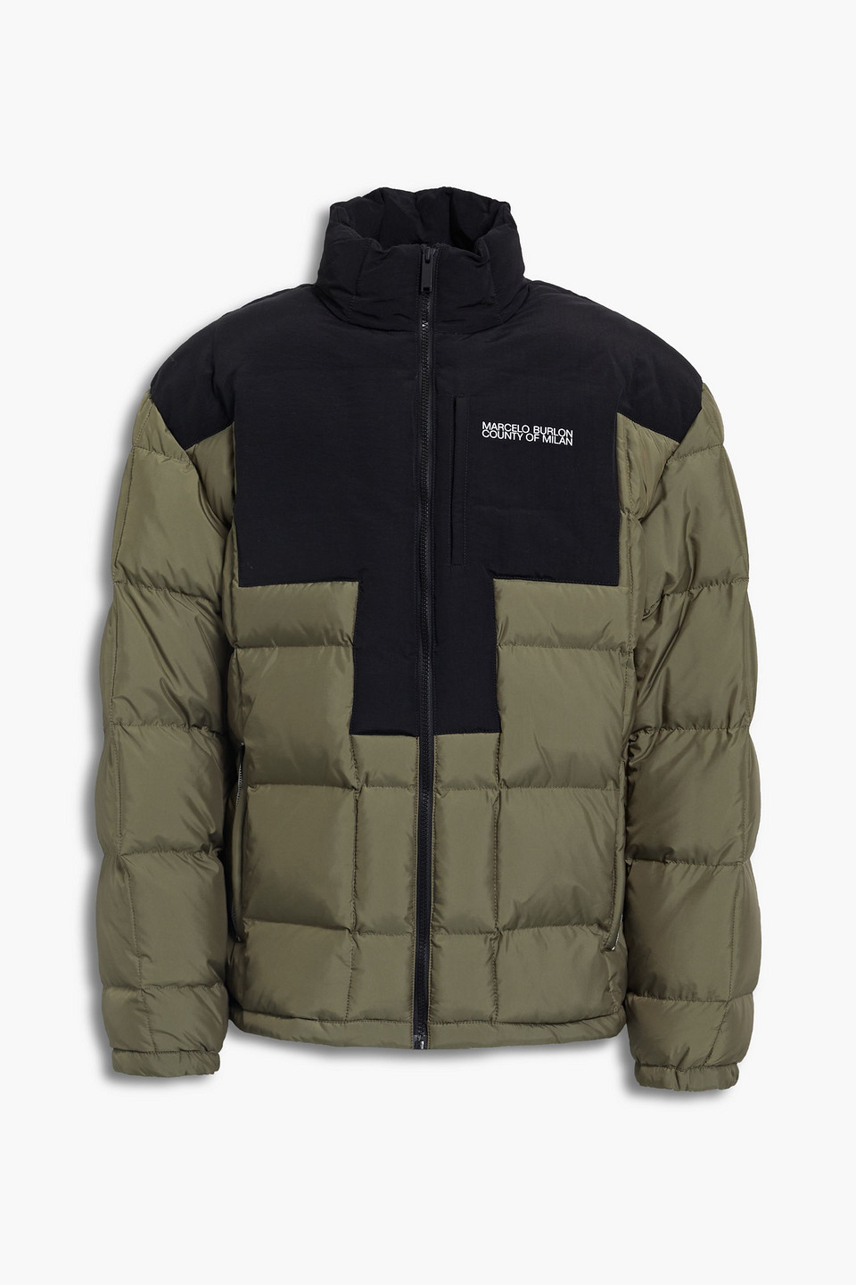 Marcelo Burlon County Of Milan Marcelo Burlon Cross Two-tone Down Jacket In Army Green