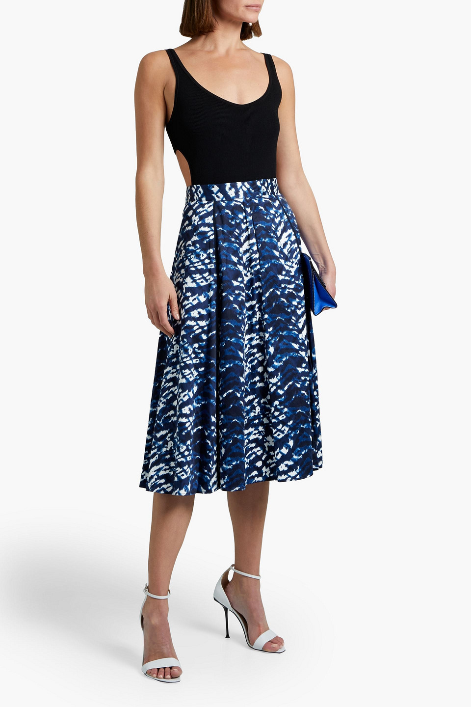 Diane Von Furstenberg Ruby Paneled Printed Cotton-blend And Georgette Midi Skirt In Indigo