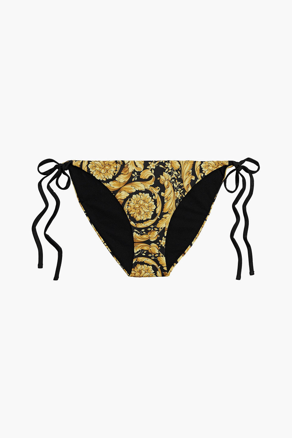 Versace Barocco-print Side-tie Bikini Bottoms In Black
