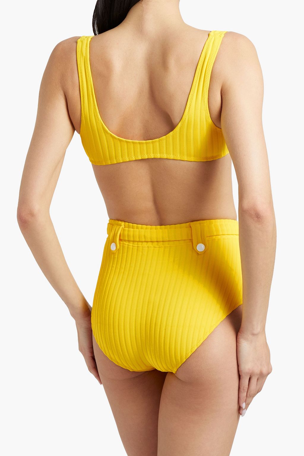 SOLID & STRIPED سروال بكيني ’ذي آني’ بخصر مرتفع بتصميم مضلّع مزوّد بحزام
