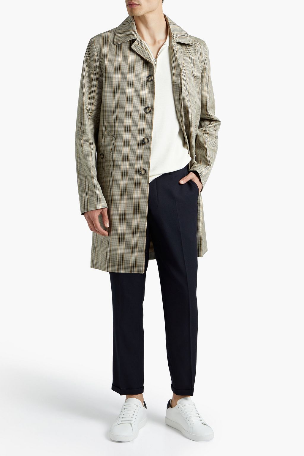 SANDRO Checked cotton-twill raincoat