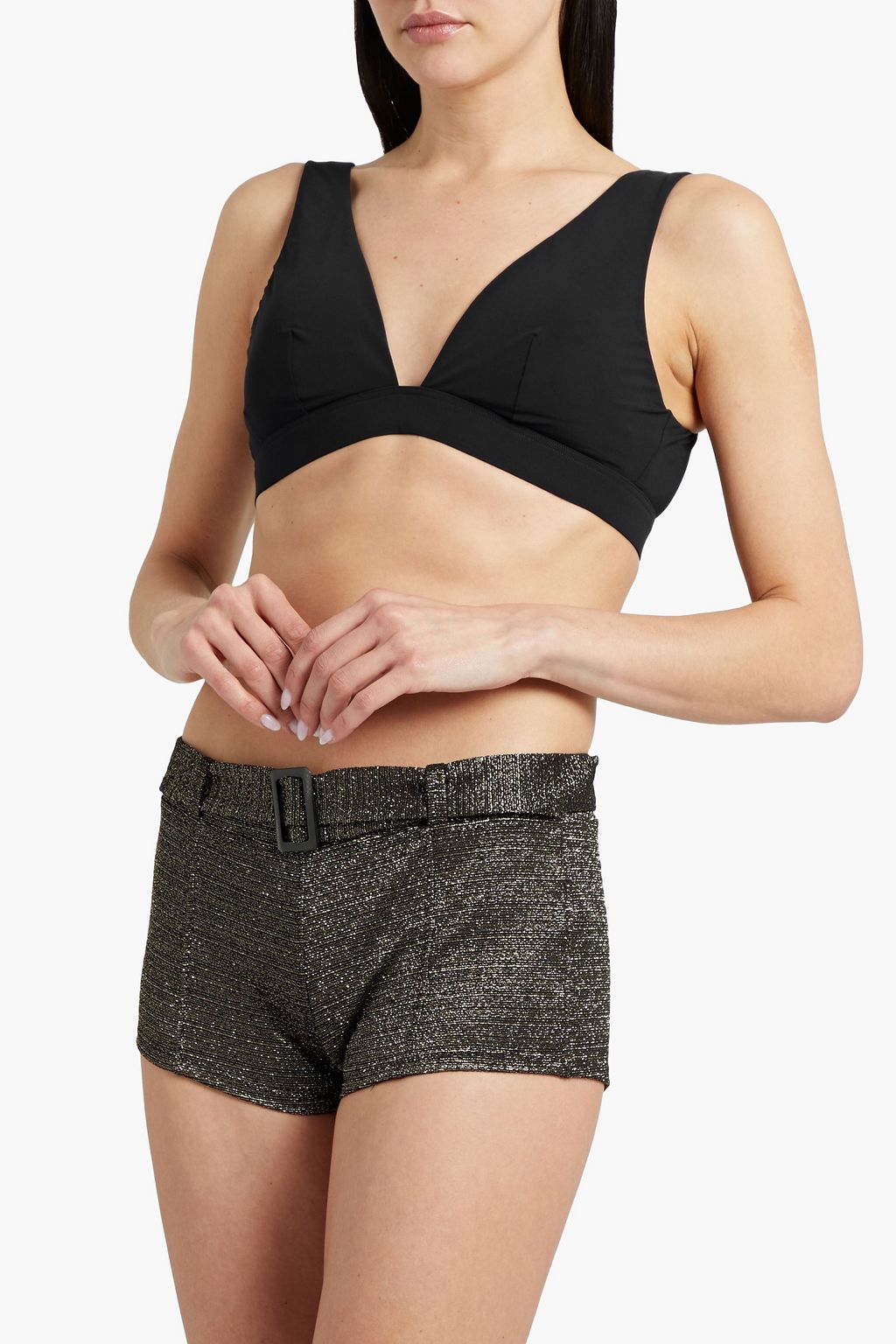 LISA MARIE FERNANDEZ Belted metallic low-rise bikini briefs