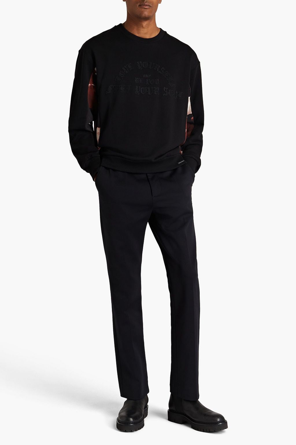 DOLCE & GABBANA Embroidered paneled French cotton-terry sweatshirt
