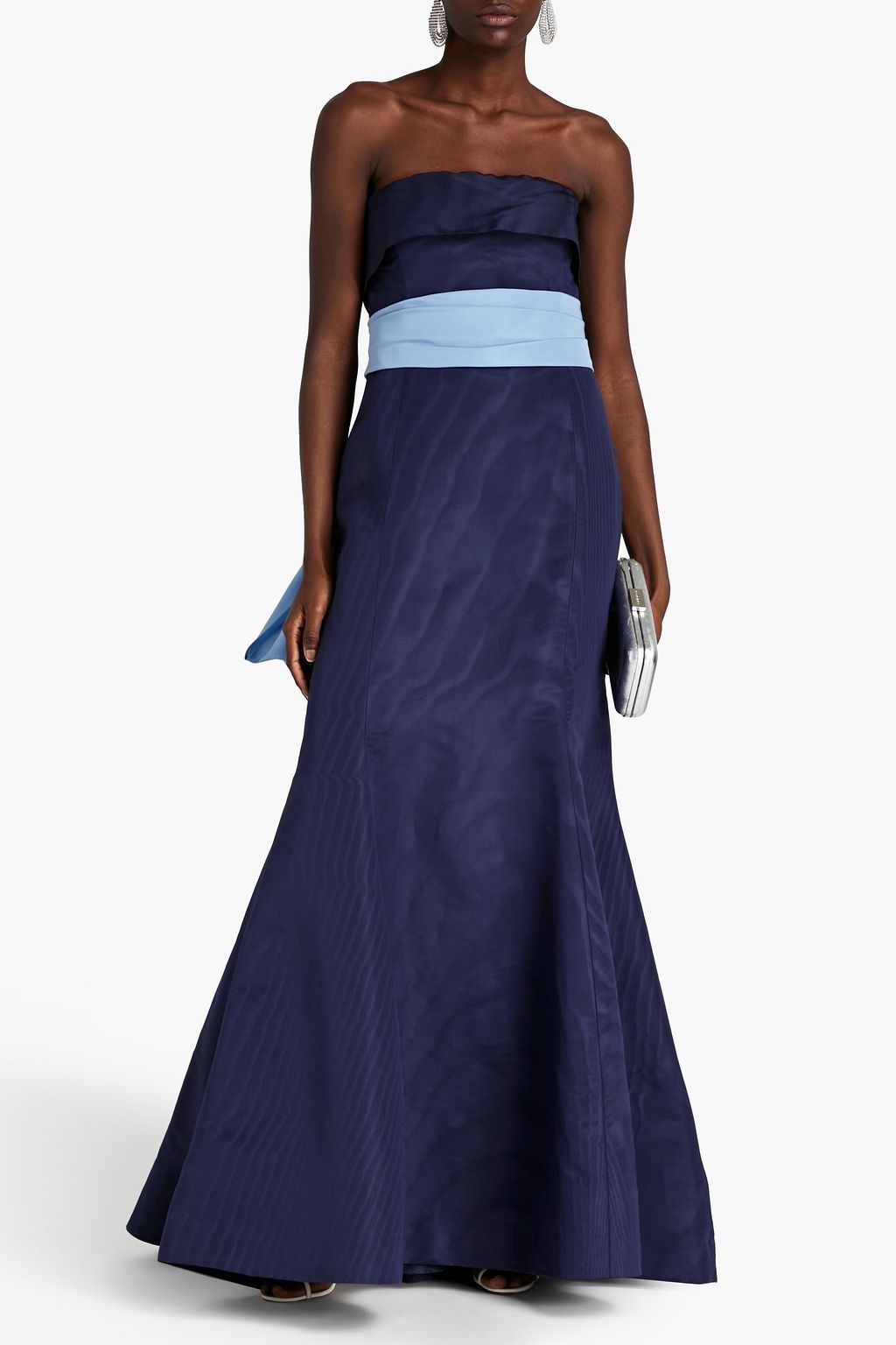 OSCAR DE LA RENTA Strapless twill-paneled silk-moire gown